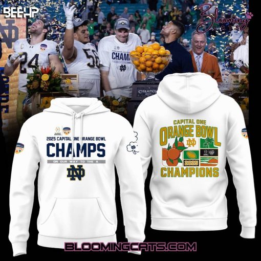 Notre Dame Fighting Irish x Orange Bowl Champions 2025 Limited Edition White Hoodie