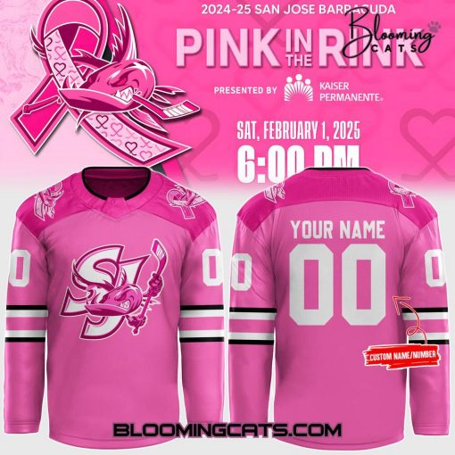 San Jose Barracuda “Pink in the Rink” 2024-25 Limited Edition Hockey Jersey