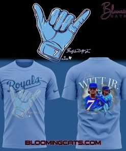 Kansas City Royals Bobby Witt Jr Hand Sign Signature Blue T-shirt