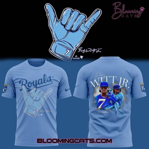 Kansas City Royals Bobby Witt Jr Hand Sign Signature Blue T-shirt