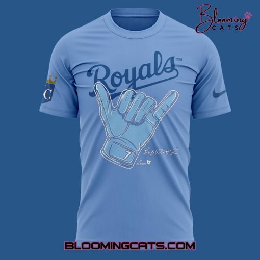 Kansas City Royals Bobby Witt Jr Hand Sign Signature Blue T-shirt