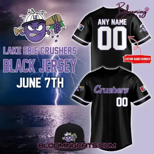 Lake Erie Crushers Special Black Personalized Baseball Jersey