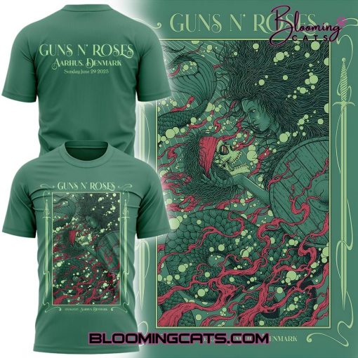 Guns N’ Roses World Tour to Aarhus 2025 Limited Edition Green Shirt