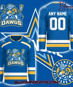Roanoke Rail Yard Dawgs Special New Logo Custom Hockey Jersey – Blue